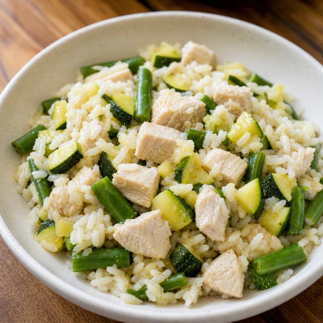 Chicken with White Rice, Zucchini, and Green Beans