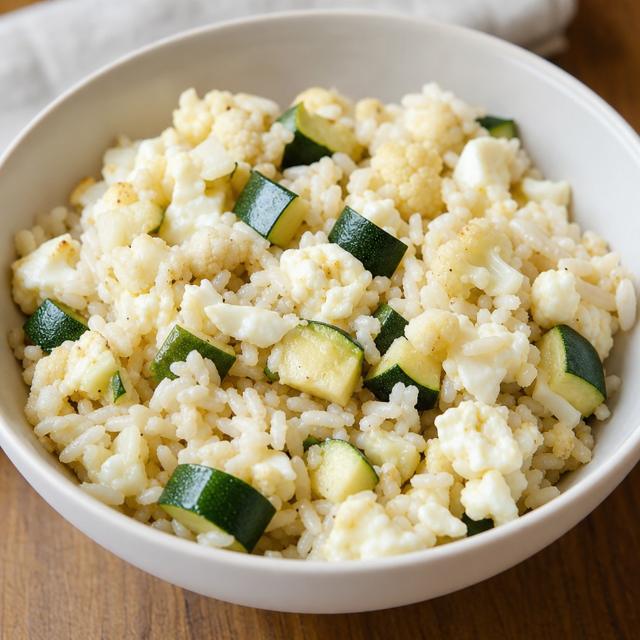 Egg White Scramble with Cauliflower, Zucchini, and White Rice
