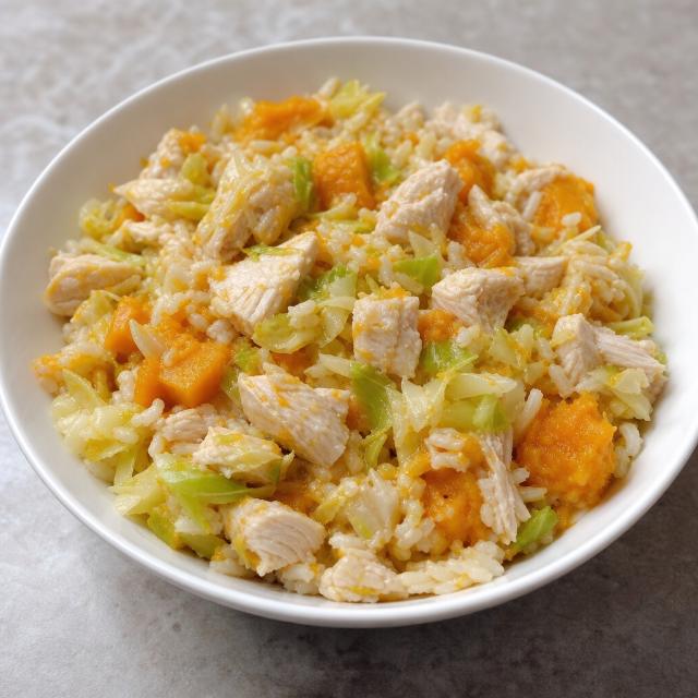 Kidney-Supportive Chicken with Pumpkin, Cabbage, and White Rice