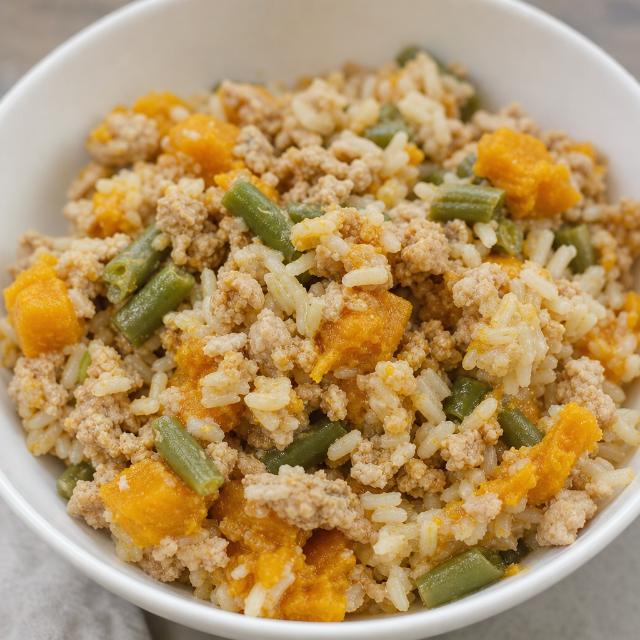 Turkey with Pumpkin, Green Beans, and White Rice