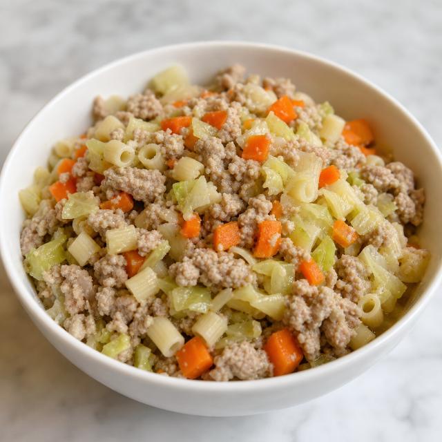 Turkey with White Pasta, Cabbage, and Carrots